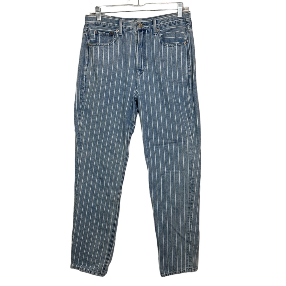 American Eagle Striped Blue Mom Jeans denim striped conductor women’s 8 Long